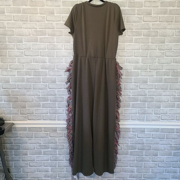 Boutique Tassel Fringe Wide Leg Jumpsuit Open Front Tie Close NWOT Plux 3X Boho - Picture 3 of 9